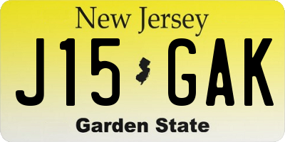 NJ license plate J15GAK