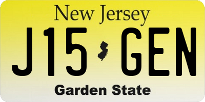 NJ license plate J15GEN