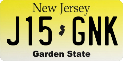 NJ license plate J15GNK