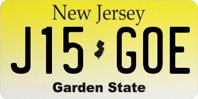 NJ license plate J15GOE