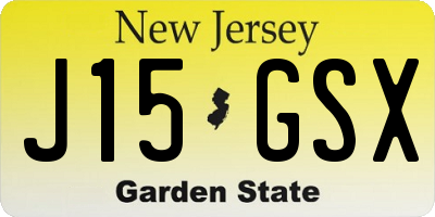 NJ license plate J15GSX