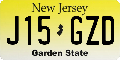 NJ license plate J15GZD