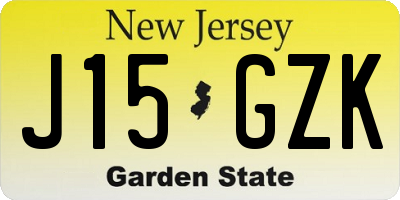 NJ license plate J15GZK