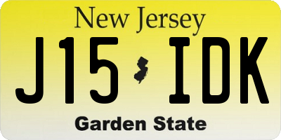 NJ license plate J15IDK