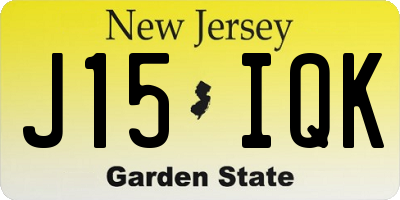 NJ license plate J15IQK