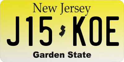 NJ license plate J15KOE