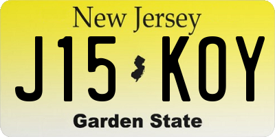 NJ license plate J15KOY