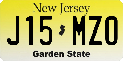 NJ license plate J15MZO