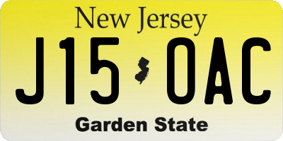 NJ license plate J15OAC