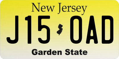 NJ license plate J15OAD