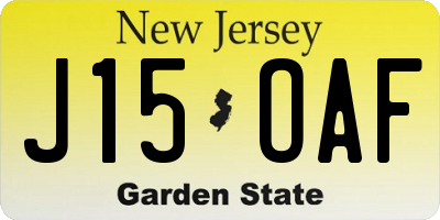 NJ license plate J15OAF