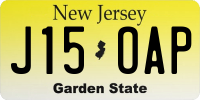 NJ license plate J15OAP