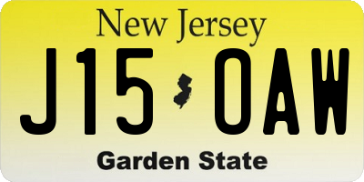 NJ license plate J15OAW