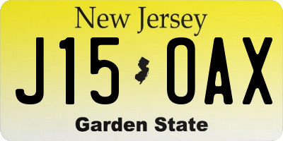 NJ license plate J15OAX