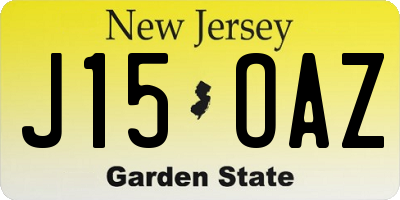 NJ license plate J15OAZ