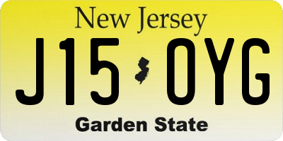 NJ license plate J15OYG