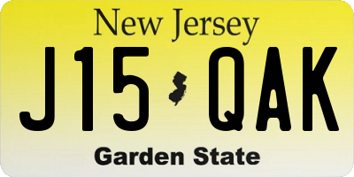 NJ license plate J15QAK