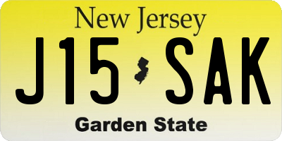 NJ license plate J15SAK