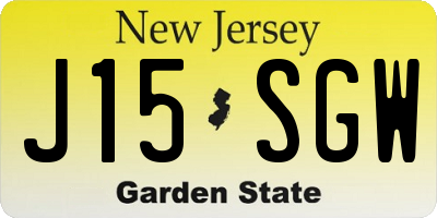 NJ license plate J15SGW