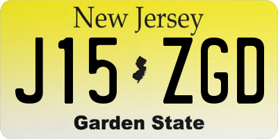 NJ license plate J15ZGD