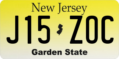 NJ license plate J15ZOC