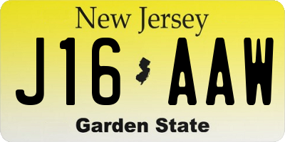 NJ license plate J16AAW