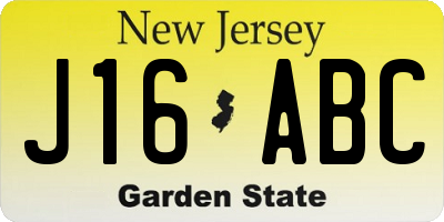 NJ license plate J16ABC