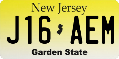 NJ license plate J16AEM