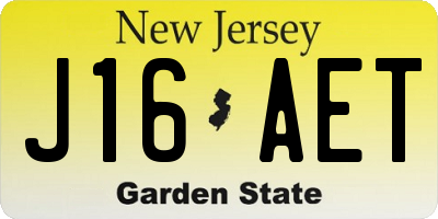 NJ license plate J16AET