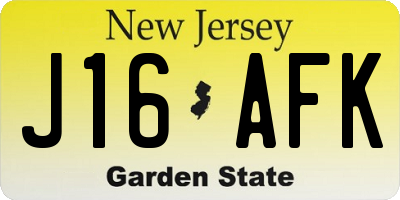 NJ license plate J16AFK