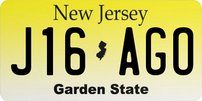 NJ license plate J16AGO