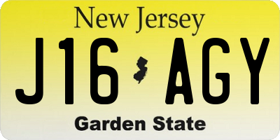 NJ license plate J16AGY