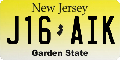 NJ license plate J16AIK