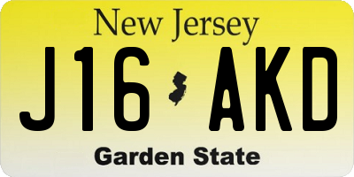 NJ license plate J16AKD