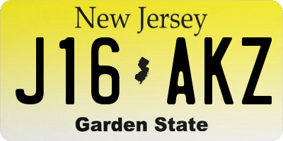 NJ license plate J16AKZ