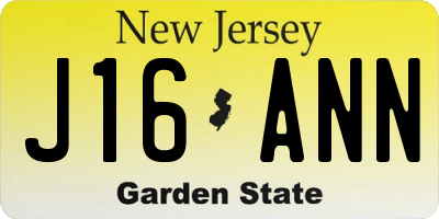 NJ license plate J16ANN