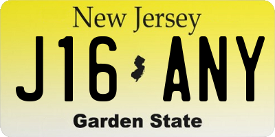 NJ license plate J16ANY