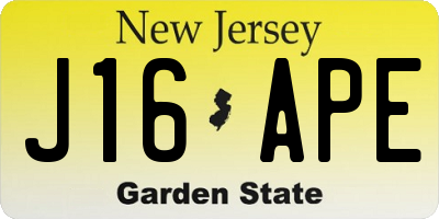 NJ license plate J16APE