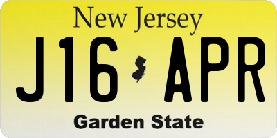 NJ license plate J16APR