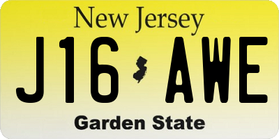 NJ license plate J16AWE