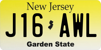 NJ license plate J16AWL