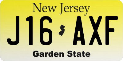 NJ license plate J16AXF