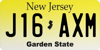 NJ license plate J16AXM