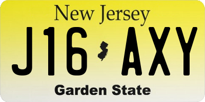 NJ license plate J16AXY