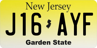 NJ license plate J16AYF