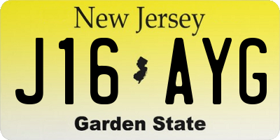 NJ license plate J16AYG