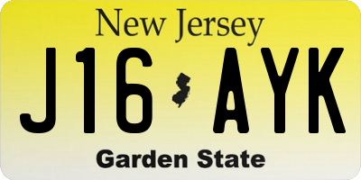 NJ license plate J16AYK