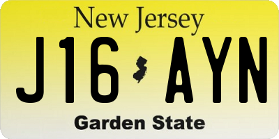 NJ license plate J16AYN