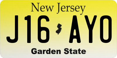 NJ license plate J16AYO