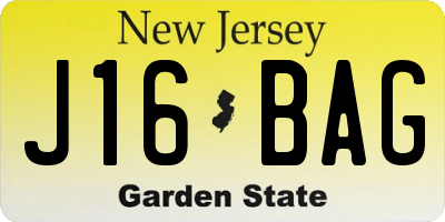 NJ license plate J16BAG